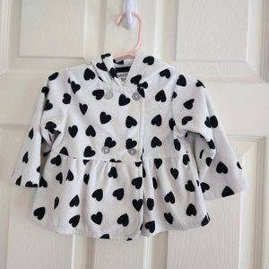 Carters Baby Jacket Polka Dot Heart Hooded Coat Baby Sz 12 M Black/White
